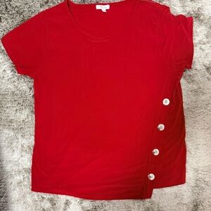 Madison Red Short Sleeve Top with Button Detail